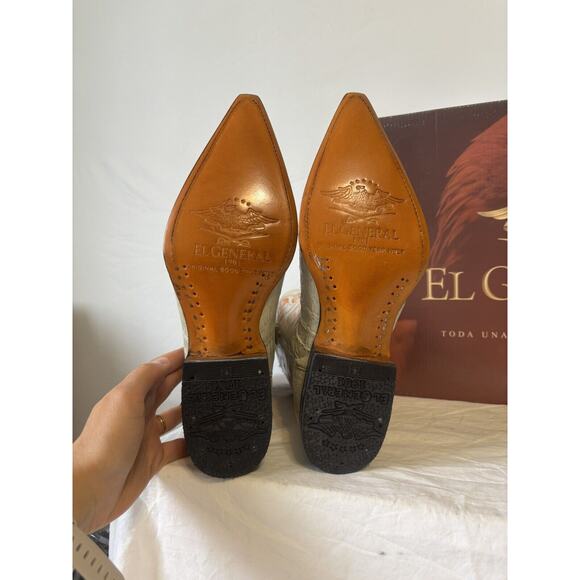 El General Cowboy Boots Ivory/orange Leather Gator Hornback Mens Sz 8 - Picture 9 of 12